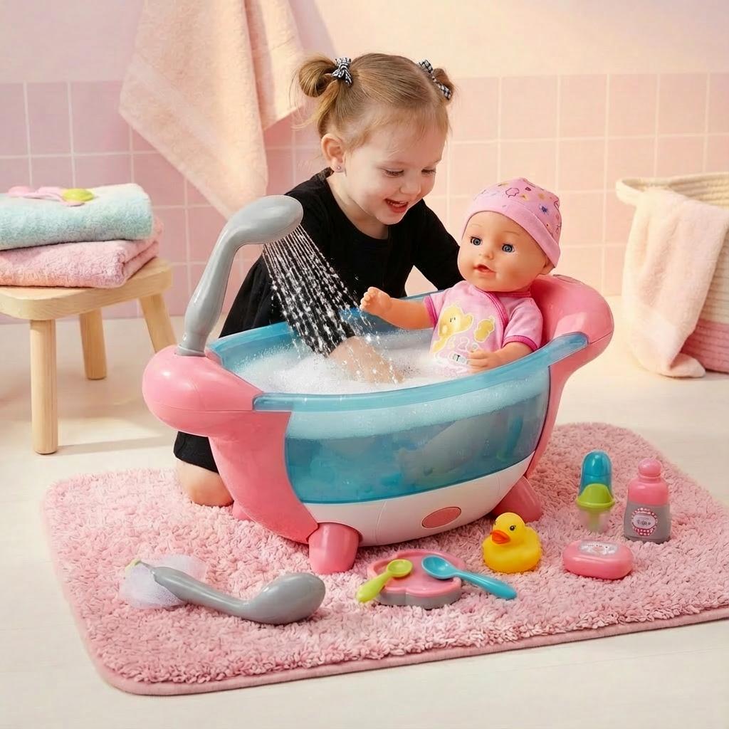 Baby Doll Bath Set with Bathtub & Accessories – Pretend Play Care Toy for Kids