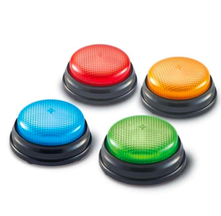 Quiz Buzzers with Lights & Sounds ā 4-Piece Game Show Answer Buzzer Set