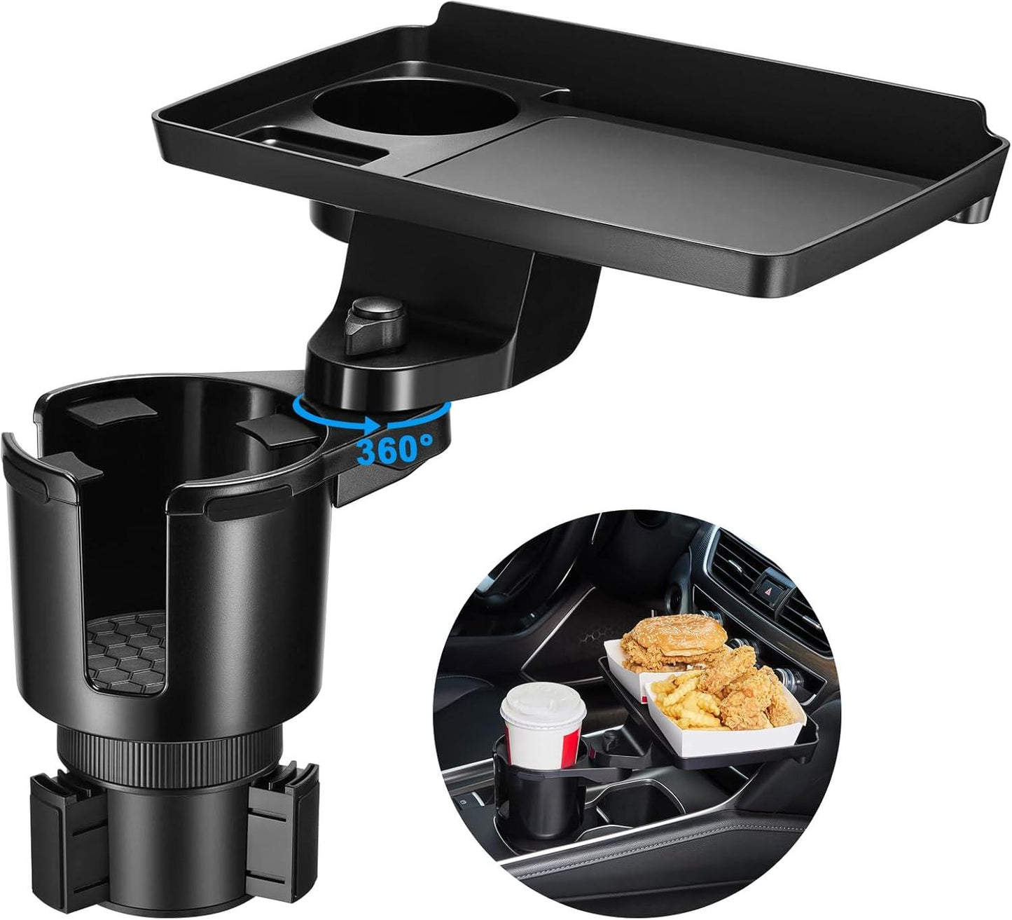 360° Rotating Adjustable Car Cup Holder with Storage Tray