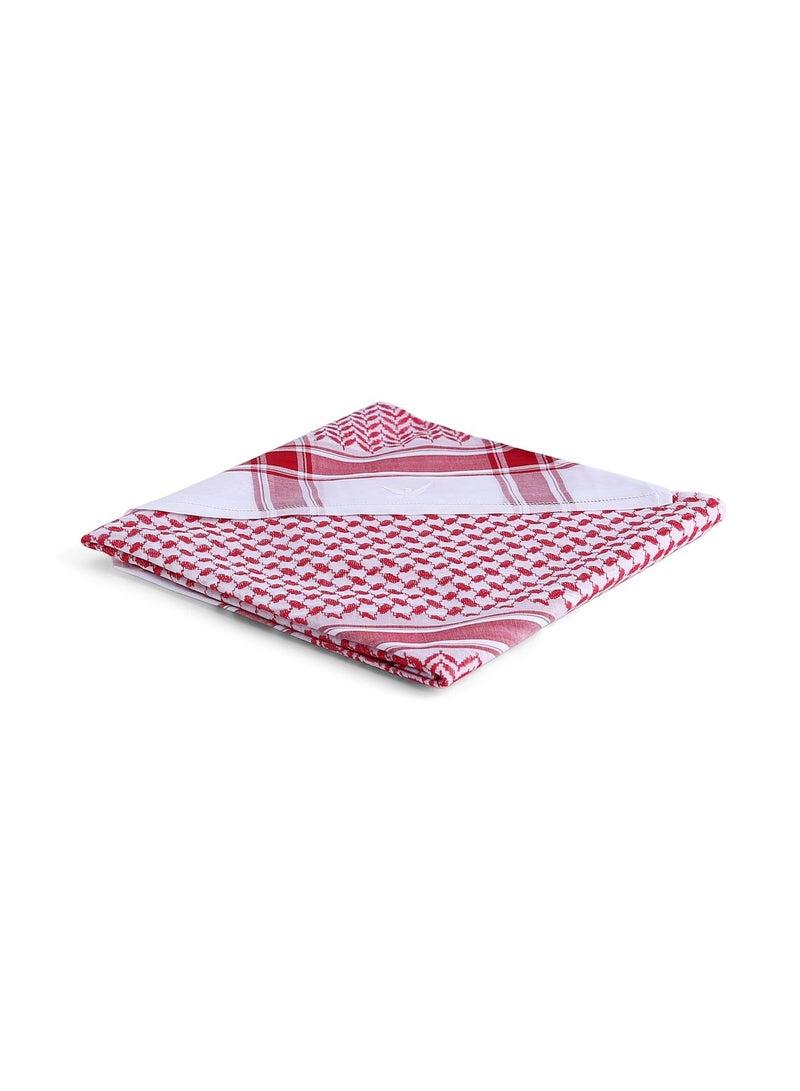 Red & White Arab Shemagh for Men – Traditional Keffiyeh Head Scarf with Fringed Edges