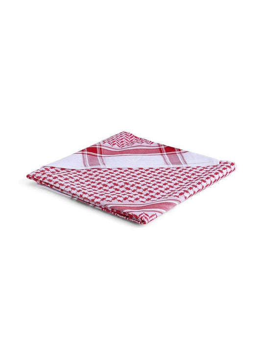 Red & White Arab Shemagh for Men – Traditional Keffiyeh Head Scarf with Fringed Edges