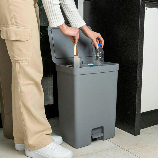Large Pedal Trash Can with Centre Foot Pedal – Dual Compartment Garbage Bin for Kitchen & Home