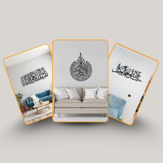 3-Piece Acrylic Islamic Wall Art Set – 3D Arabic Calligraphy Bundle