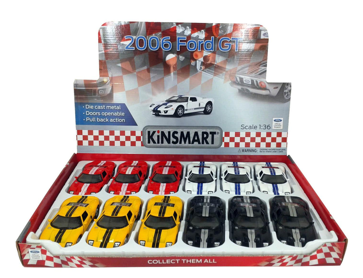 KINSMART 2006 Ford GT Die-Cast Model Car 1:36 – Pull Back Toy with Opening Doors