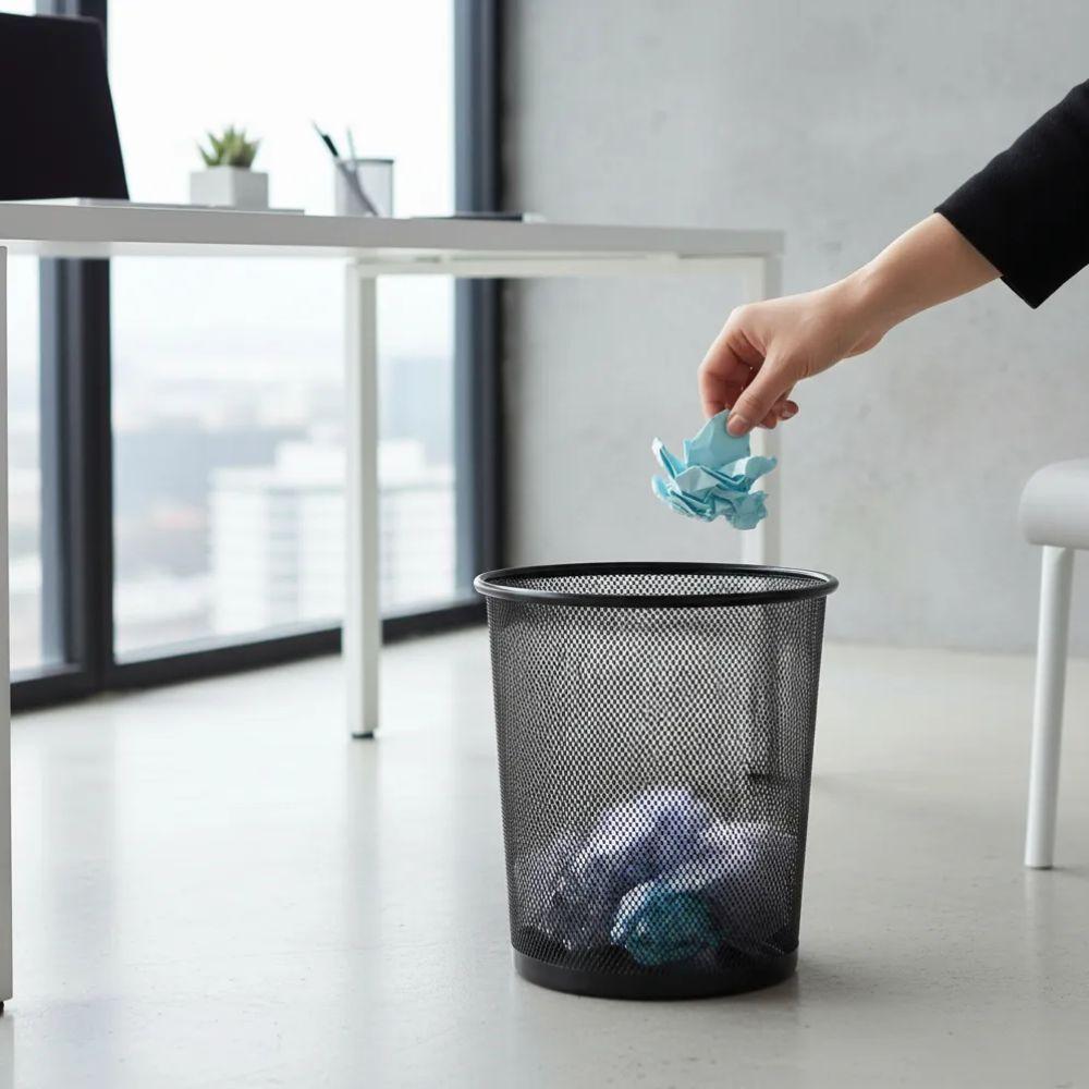 Circular Mesh Waste Paper Basket – Metal Office Dustbin for Home, Bedroom & Office