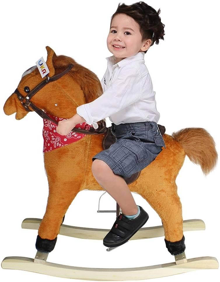 Rocking Horse for Kids – Soft Plush Wooden Rocking Horse with Safe Rocking Base