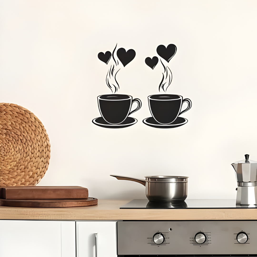 Coffee With Hearts & Love Acrylic Wall Decal - Beautiful Kitchen Decor for UAE Homes & Restaurants