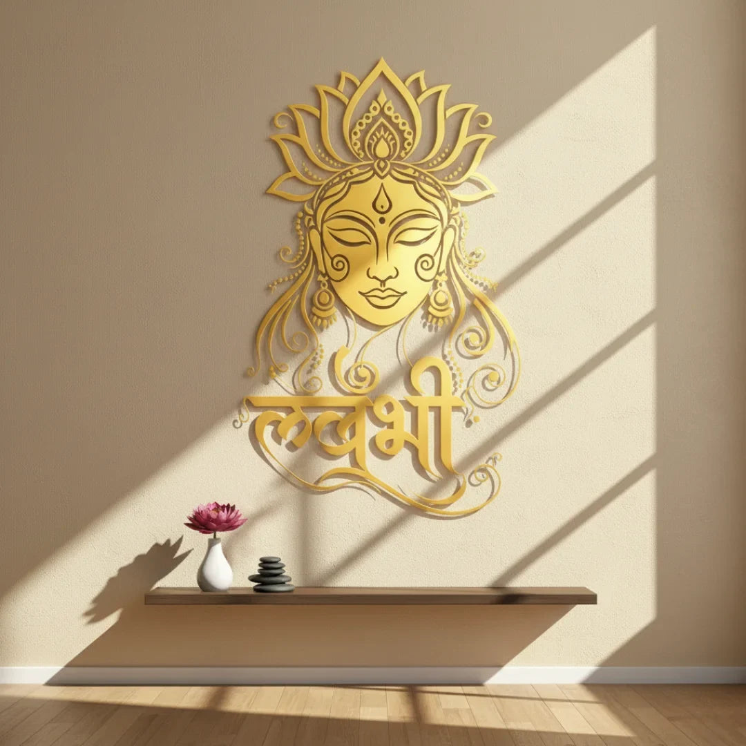 Goddess Lakshmi Portrait Calligraphy Acrylic Art - Prosperity & Grace
