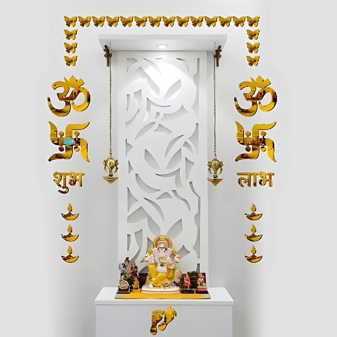 Golden Om Swastik Acrylic Wall Sticker