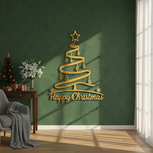 "Happy Christmas" Spiral Tree Acrylic Wall Art | Modern & Whimsical Decor