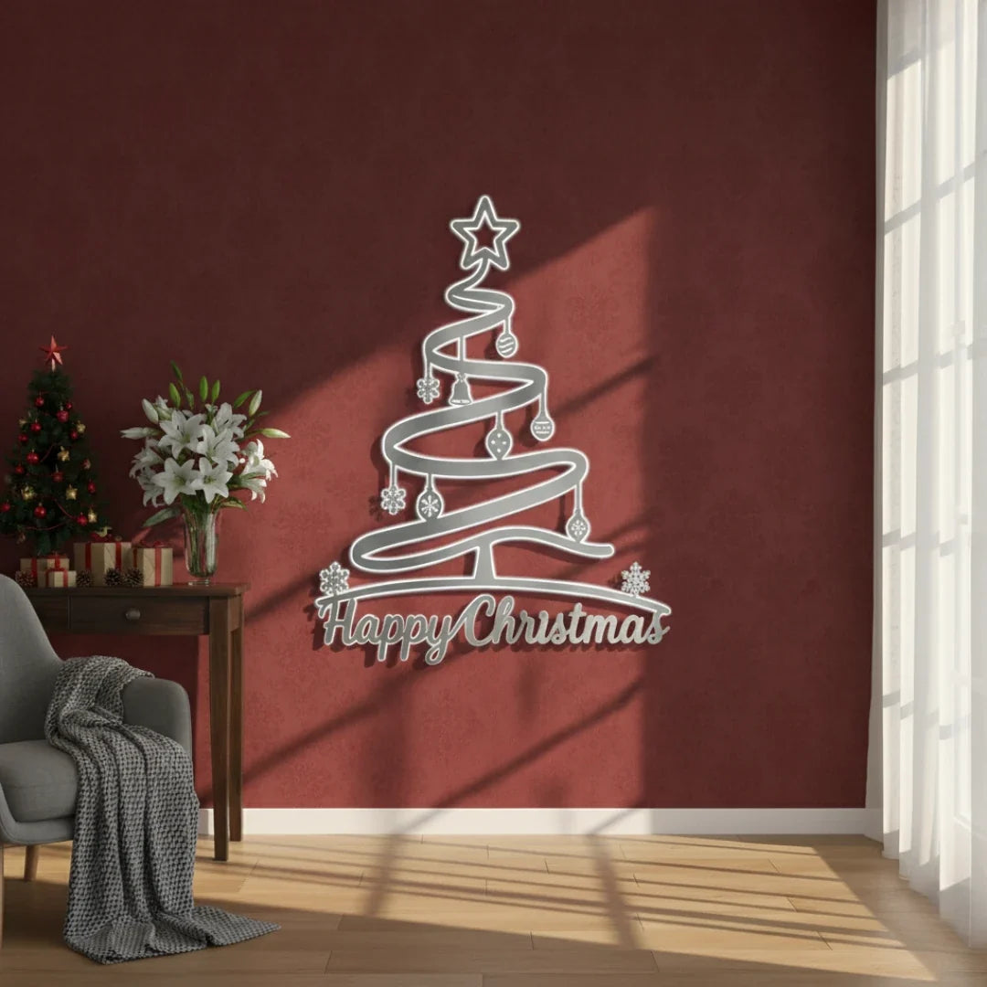 "Happy Christmas" Spiral Tree Acrylic Wall Art | Modern & Whimsical Decor