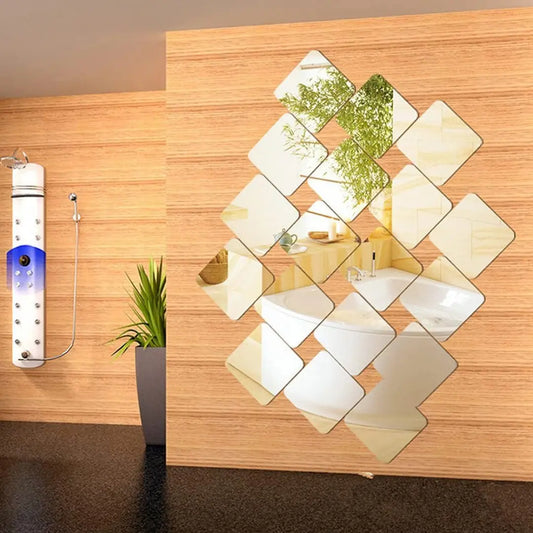 Square Shape Acrylic Mirror Wall Decals Modern Home Decor UAE
