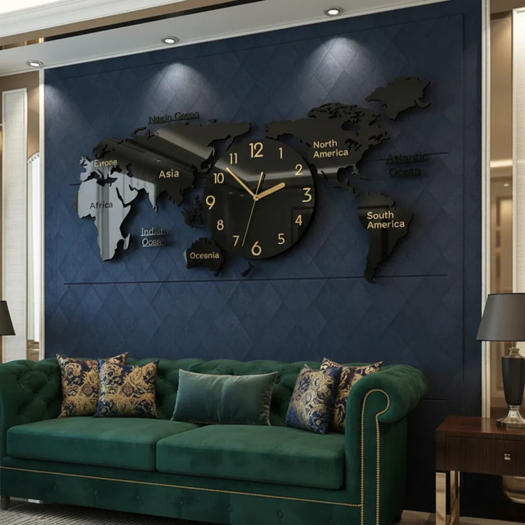 Acrylic 3D World Map Clock – Large Modern Wall Decoration for Home & Office UAE