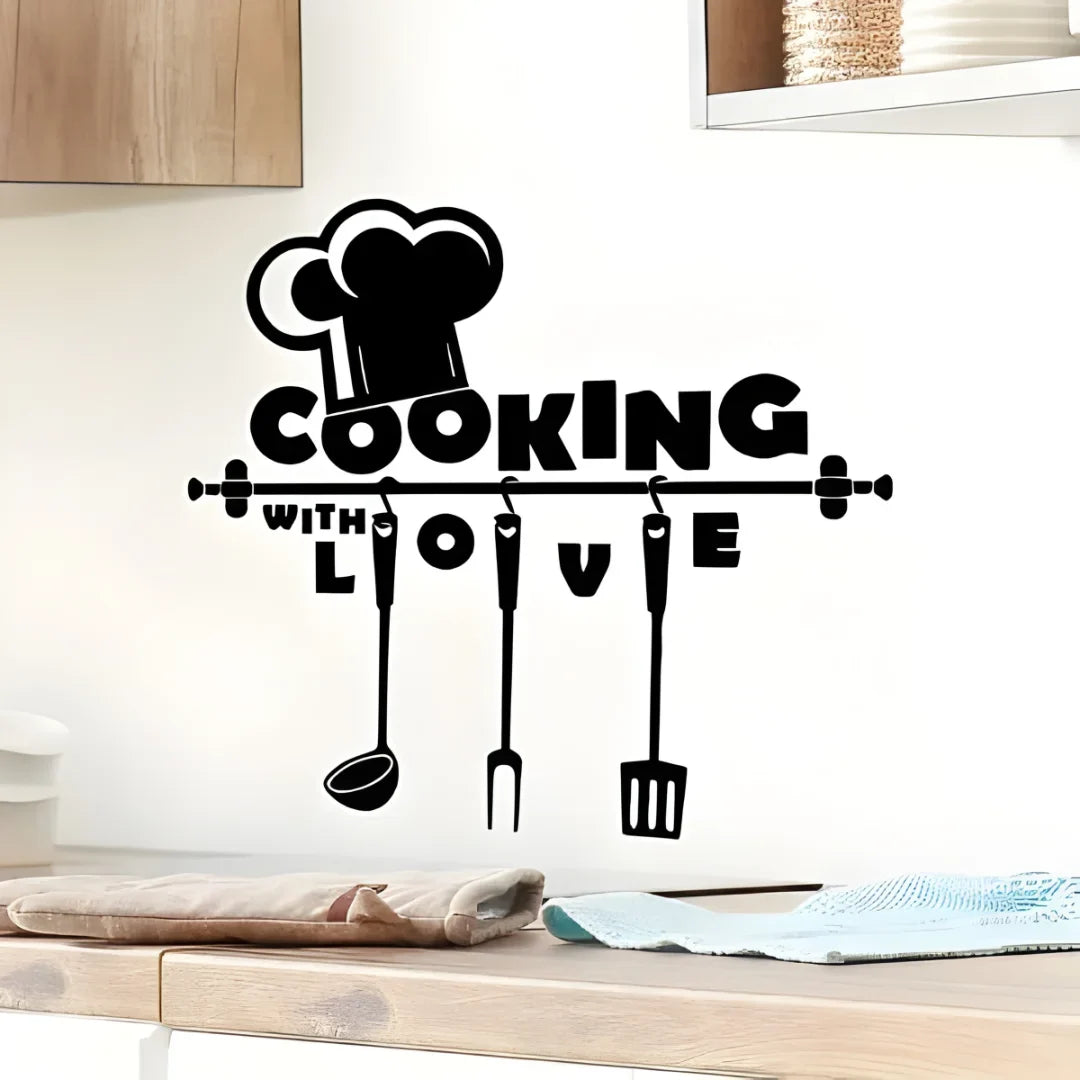 "Cook With Love" Kitchen Wall Decal | Home & Restaurant Acrylic Wall Decor