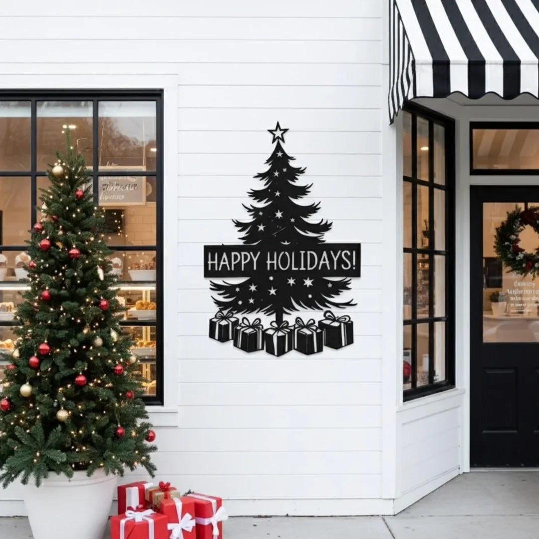 Acrylic Christmas Tree Wall Art - "Happy Holidays" Festive Decor
