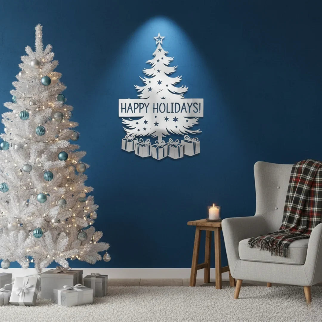 Acrylic Christmas Tree Wall Art - "Happy Holidays" Festive Decor