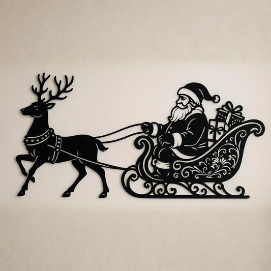 Acrylic Santa Claus and Reindeer Sleigh Silhouette Wall Art