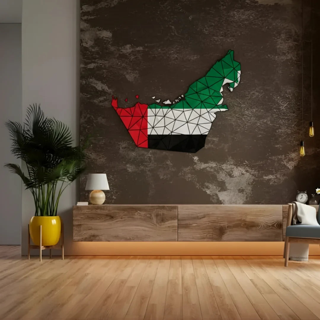 Geometric UAE Flag Map Acrylic Wall Art