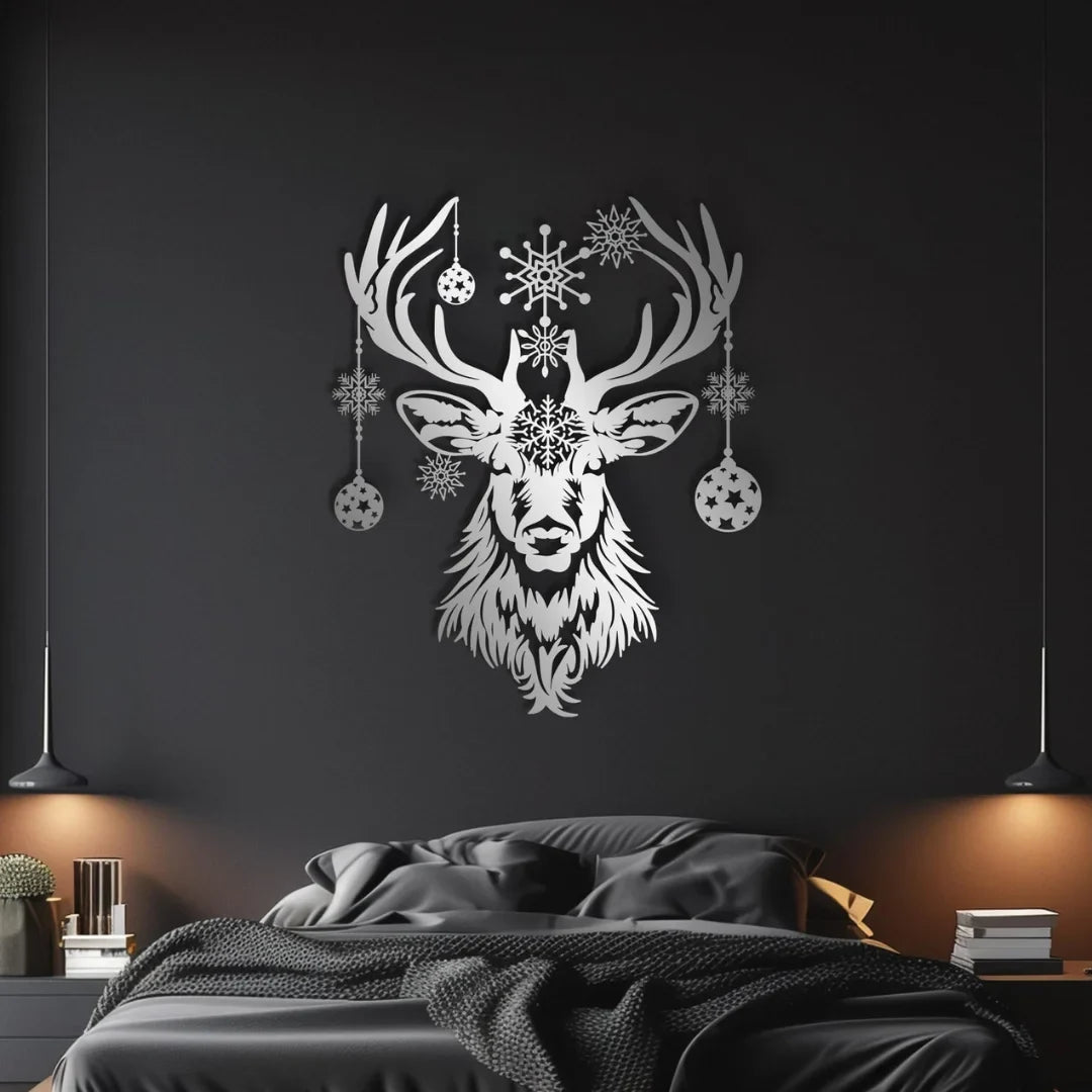 Majestic Acrylic Deer Head Wall Art with Snowflakes & Ornaments