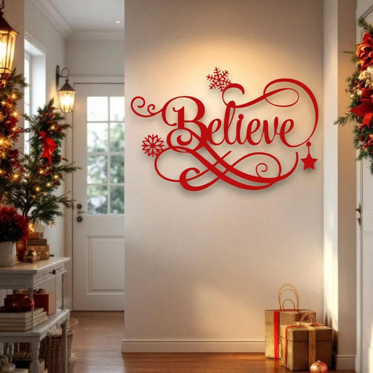 Modern Acrylic Mirror Wall Art - "Believe" Christmas Decor