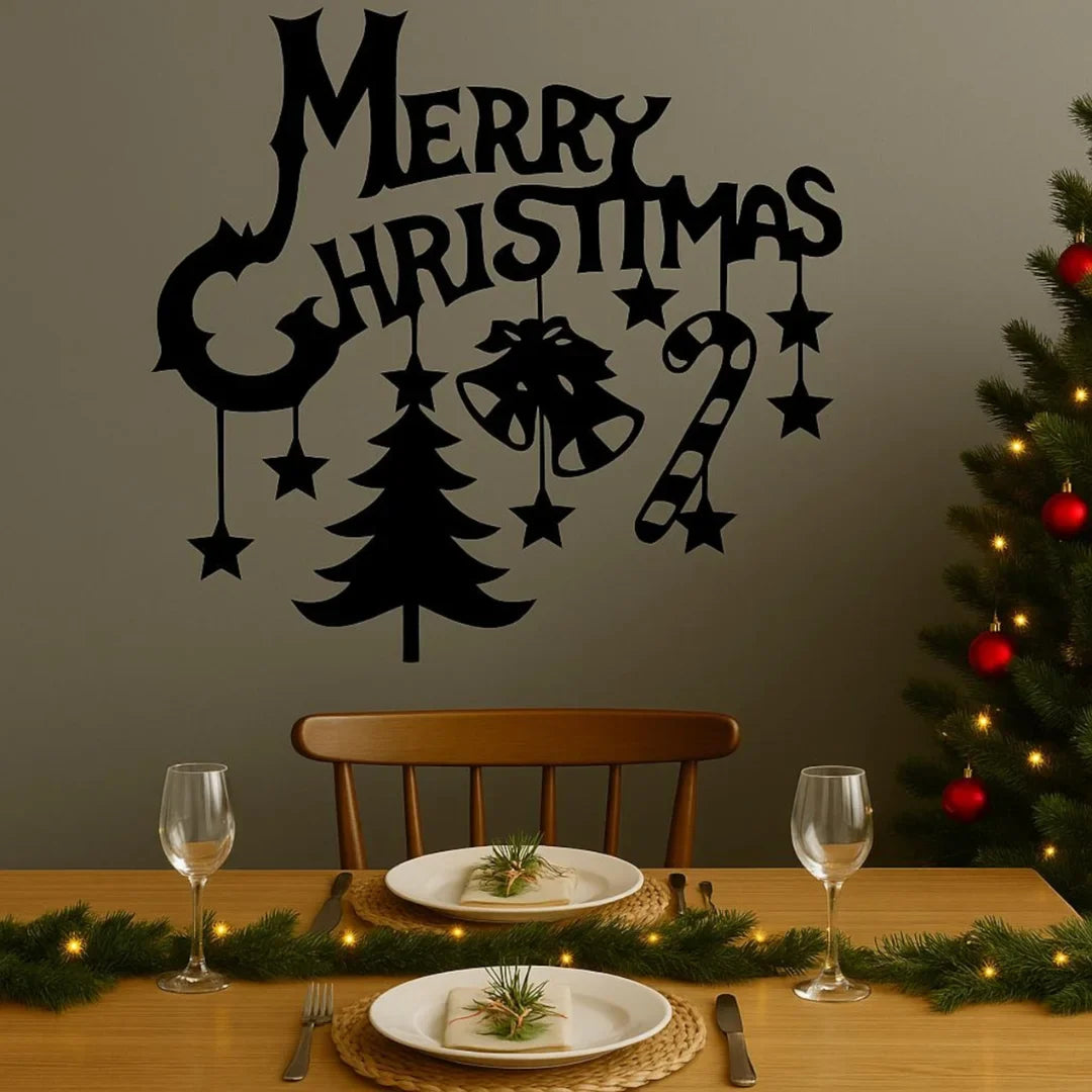 Acrylic "Merry Christmas" Wall Art with Dangling Icons
