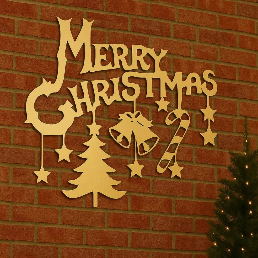 Acrylic "Merry Christmas" Wall Art with Dangling Icons