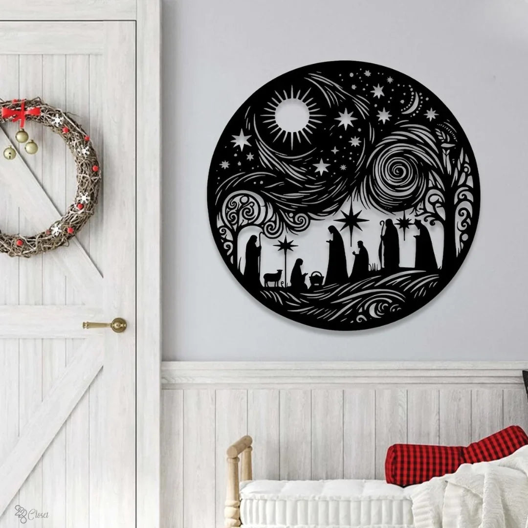 Round Acrylic Nativity Scene Wall Art - Christmas Silhouette Decor