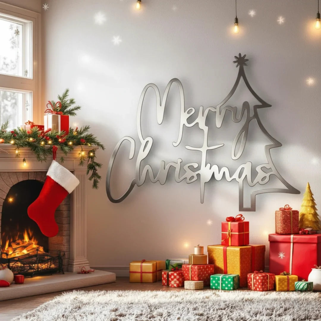 Whimsical Acrylic Intertwined "Merry Christmas" Tree Wall Art