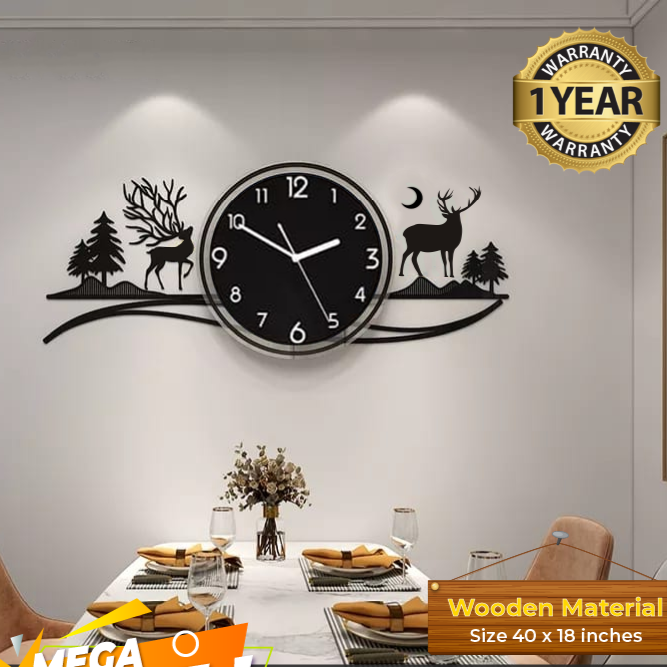 Deers in Forest and Mountain scenic Clock