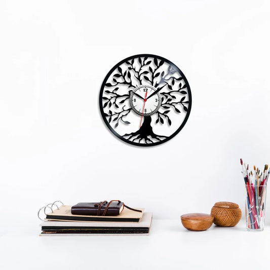 Premium Acrylic Tree of Life Wall Clock | Large Black Silhouette Decor