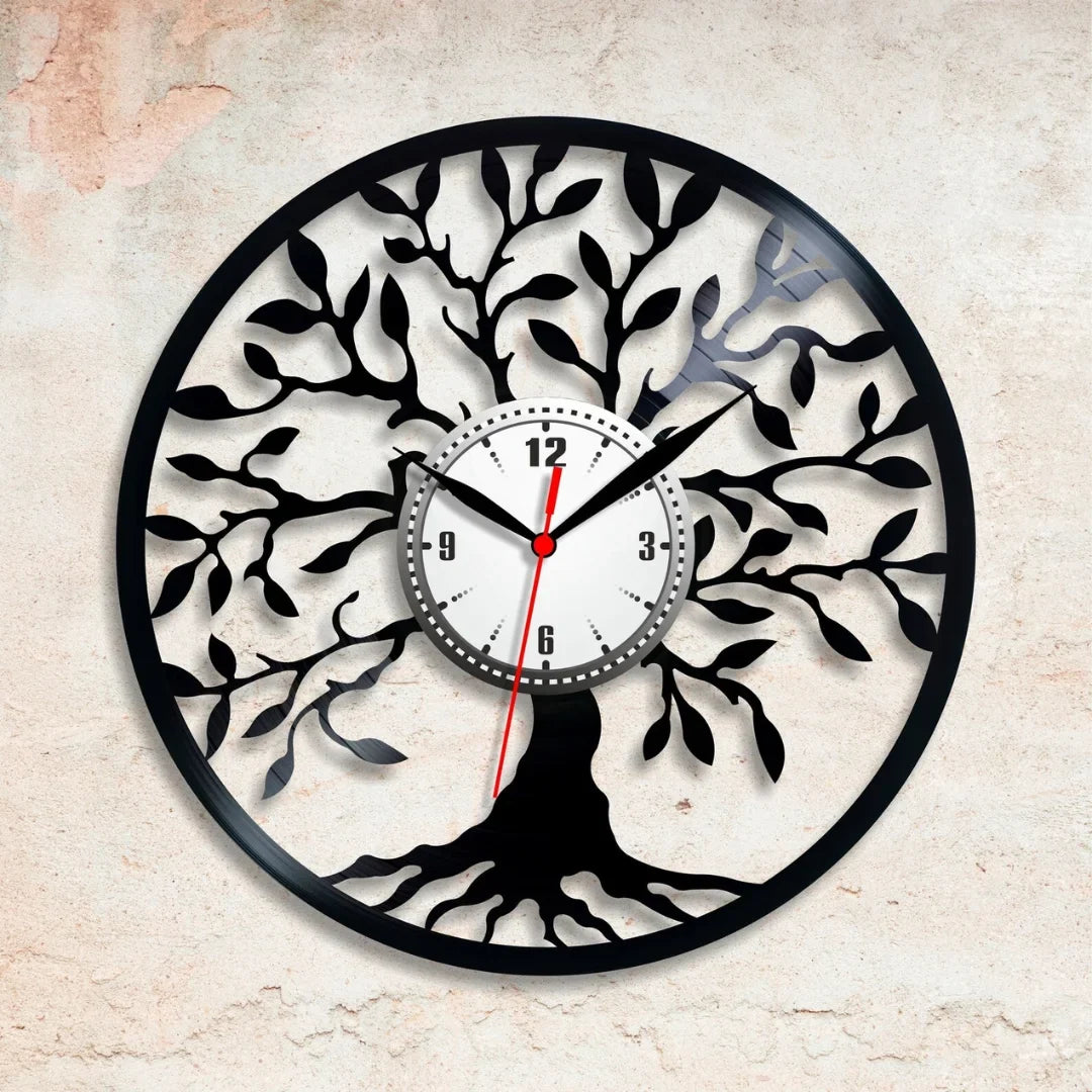 Premium Acrylic Tree of Life Wall Clock | Large Black Silhouette Decor