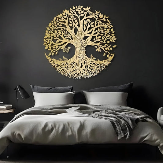 Tree of Life Acrylic Wall Art – Round Sacred Tree Design with Butterflies