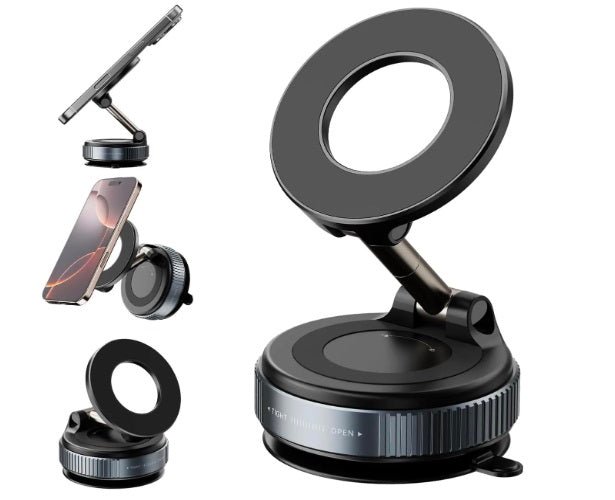 Magnetic Vacuum Suction Phone Mount – Foldable Car & Desk Holder
