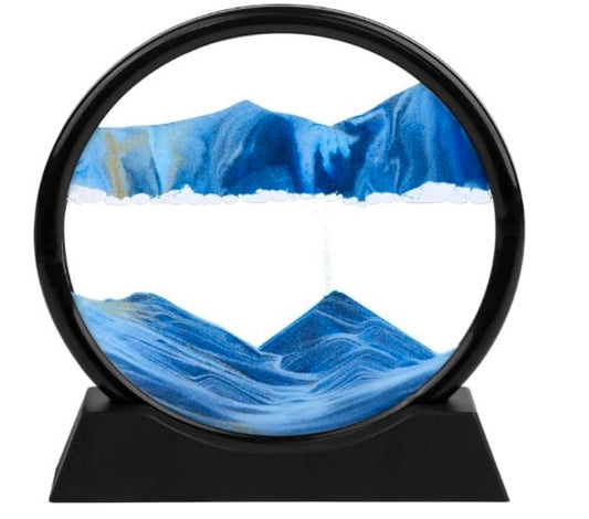 Flowing Sand Painting,3D Natural Landscape Dynamic Art Painting,Round Glass 3D Deep Sea Painting Artistic Sandscape For Home Ornament Desktop Bookshelves Decoration(Blue,7 Inches)