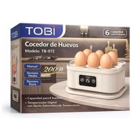 TOBI TB-972 Electric Egg Cooker – 6 Egg Capacity, 200W Digital Egg Boiler