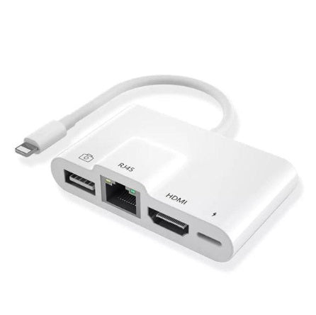 JBQ HDT-31 4-in-1 Lightning Adapter – HDMI 4K, USB 3.0, RJ45 Ethernet & Charging