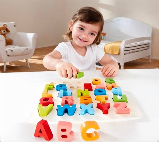 Wooden Alphabet Puzzle Board for Kids – A–Z Uppercase Letter Learning Toy