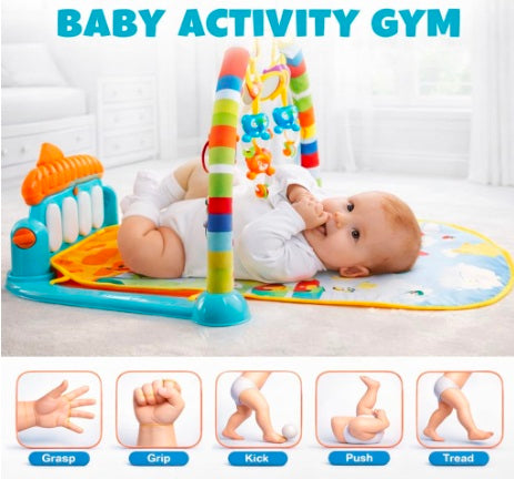 Baby Kick & Play Piano Gym – Multi-Function Activity Play Mat with Hanging Toys