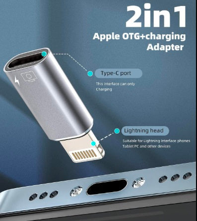 2-in-1 USB-C & Lightning Adapter – Dual Connector Charging Adapter for Smartphones & Tablets