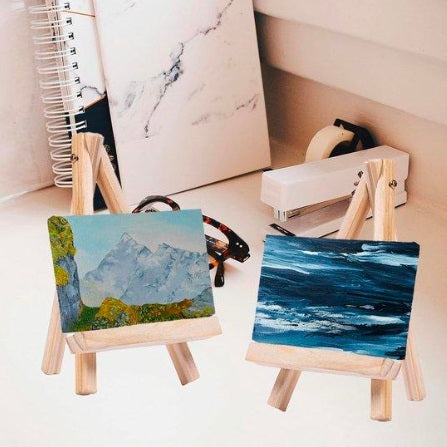 Mini Blank Canvas with Wooden Easel – Small Painting Canvas for Art & Crafts