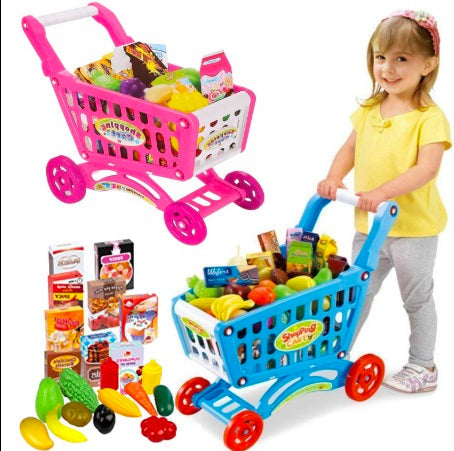 Kids Shopping Cart Toy – Mini Supermarket Trolley Pretend Play Set